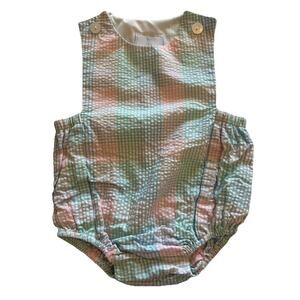 Little English Pink Blue Seersucker Bubble Plaid Snap Romper Cotton Sz 6 Months